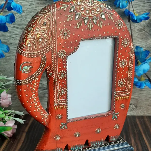 Wooden_Red_Elephant_Shaped_Photo_Frame_Decorative_Table_Top_Hand_Painted_with_Embossed_Crysrtal_Work_11_x_8.5_inch