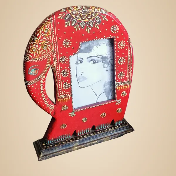 Wooden_Red_Elephant_Shaped_Photo_Frame_Decorative_Table_Top_Hand_Painted_with_Embossed_Crysrtal_Work_11_x_8.5_inch