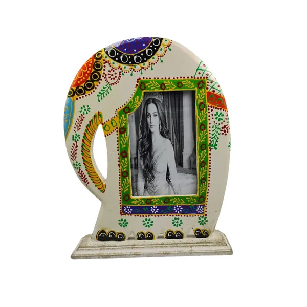 White_Wooden_Cream_Elephant_Shaped_Photo_Frame_Decorative_Table_Top_Hand_Painted_With_Embossed_Crystal_11_X_8.5_Inch