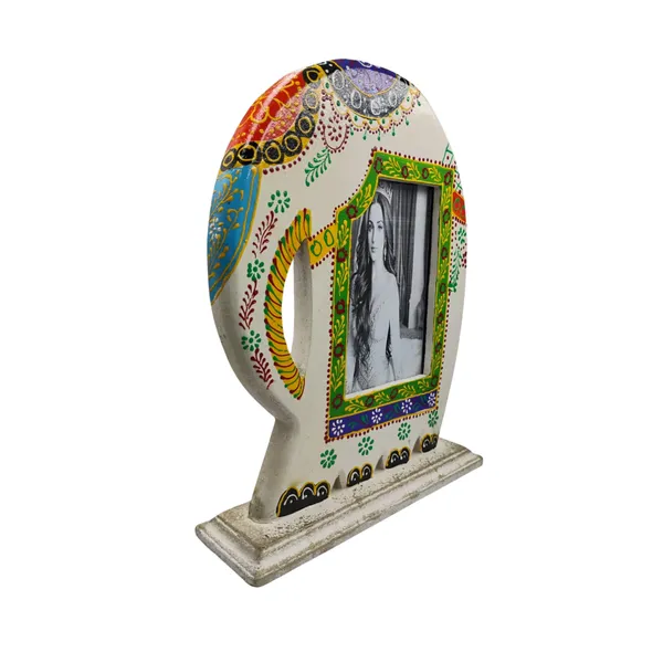 White_Wooden_Cream_Elephant_Shaped_Photo_Frame_Decorative_Table_Top_Hand_Painted_With_Embossed_Crystal_11_X_8.5_Inch