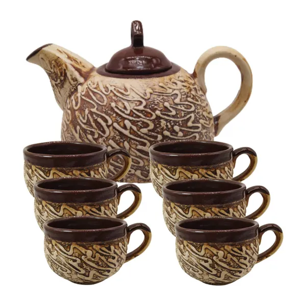 India_Ceramic_Serving_Kettle_Set_with_1_Kettle_(600_ml),_6_Cups_(100_ml_Each)