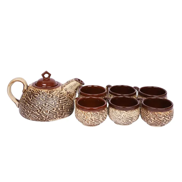 India_Ceramic_Serving_Kettle_Set_with_1_Kettle_(600_ml),_6_Cups_(100_ml_Each)