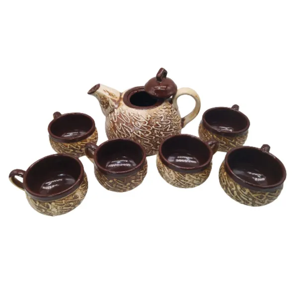 India_Ceramic_Serving_Kettle_Set_with_1_Kettle_(600_ml),_6_Cups_(100_ml_Each)