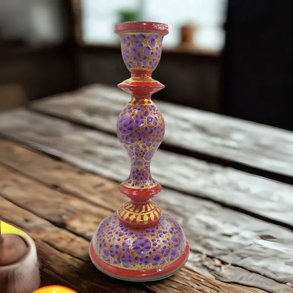 India_Meets_India_Kashmiri_Papier_Mache_Candle_stick_Holder_Purple_and_Red