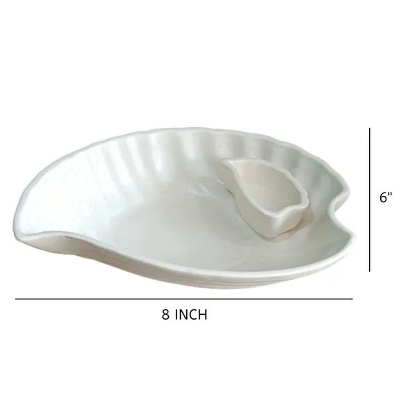 India_Meets_India_Ceramic_Chip_and_Dip_Tray_[Off-White],_Leaf_Design_Chip_and_Dip_Tray_for_Snacks_|_Tikka's_|_Salad_|_Appetizer_|_Dessert_|_Hummus_|_Veggies_|_Platters,_Serving_Tray
