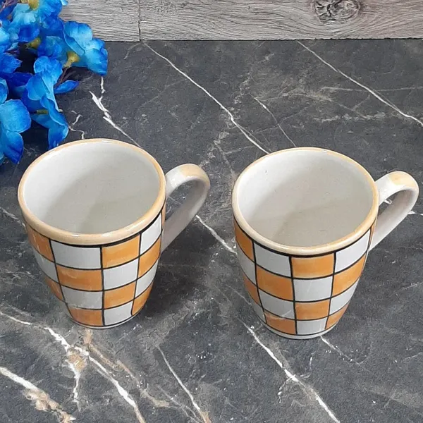 India_Meets_India_Ceramic_Coffee/Tea/Latte/Cappuccino_Mugs_[White_&_Orange],_Stone_Pattern_Hand-Painted_Ceramic_Coffee/Tea_Mugs_for_Hot_&_Cold_Beverages