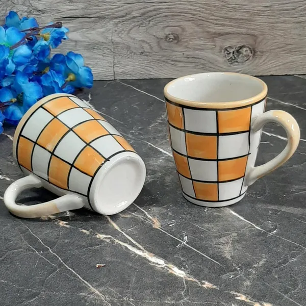 India_Meets_India_Ceramic_Coffee/Tea/Latte/Cappuccino_Mugs_[White_&_Orange],_Stone_Pattern_Hand-Painted_Ceramic_Coffee/Tea_Mugs_for_Hot_&_Cold_Beverages