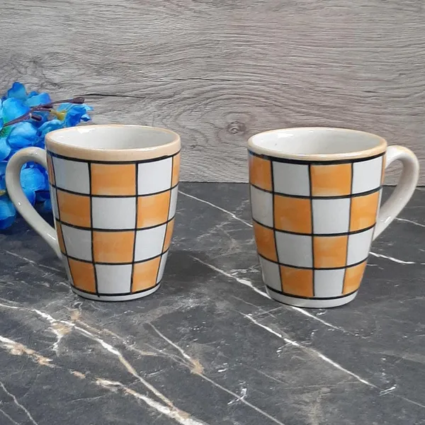 India_Meets_India_Ceramic_Coffee/Tea/Latte/Cappuccino_Mugs_[White_&_Orange],_Stone_Pattern_Hand-Painted_Ceramic_Coffee/Tea_Mugs_for_Hot_&_Cold_Beverages