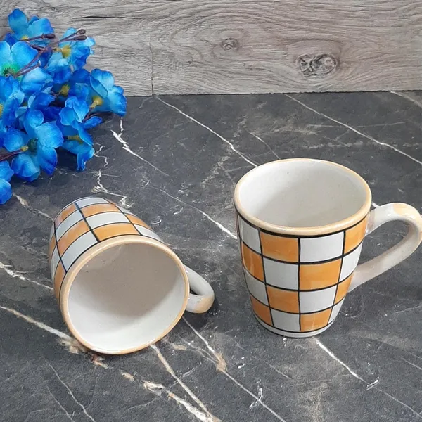 India_Meets_India_Ceramic_Coffee/Tea/Latte/Cappuccino_Mugs_[White_&_Orange],_Stone_Pattern_Hand-Painted_Ceramic_Coffee/Tea_Mugs_for_Hot_&_Cold_Beverages