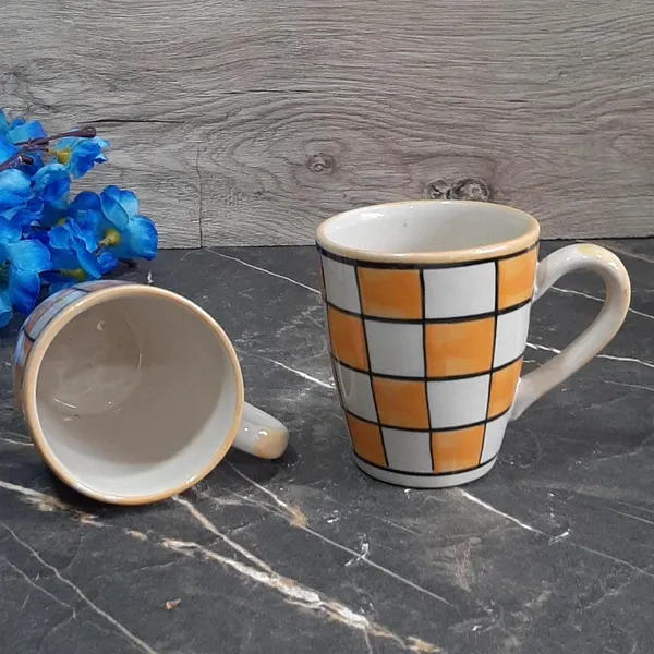 India_Meets_India_Ceramic_Coffee/Tea/Latte/Cappuccino_Mugs_[White_&_Orange],_Stone_Pattern_Hand-Painted_Ceramic_Coffee/Tea_Mugs_for_Hot_&_Cold_Beverages