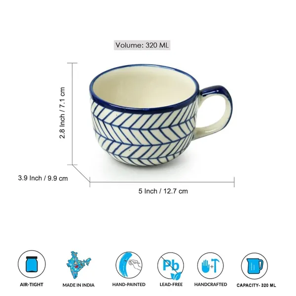 India_Meets_India_Ceramic_Coffee/Tea/Latte/Hot_Chocolate_Mugs_[White],_Indigo_Chevron_Hand-Painted_Ceramic_Coffee/Tea_Mugs_for_Hot_&_Cold_Beverages,_Set_of_2_Novelty_Mugs,_320_ML
