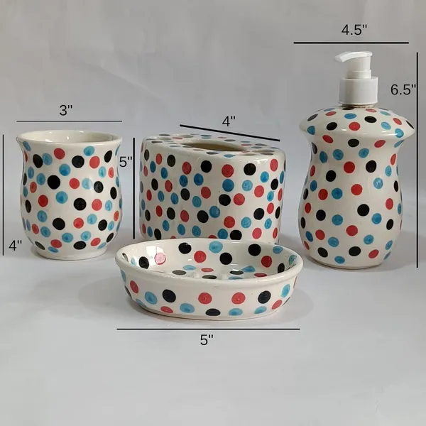 India_Meets_India_Ceramic_Hand-Painted_Bathroom_Accessories_Set,_Ceramic_Soap_Dispenser_|_Toothbrush_Holder_|_Soap_Dish_Tray_|_Tumbler_w/Dotted_Pattern