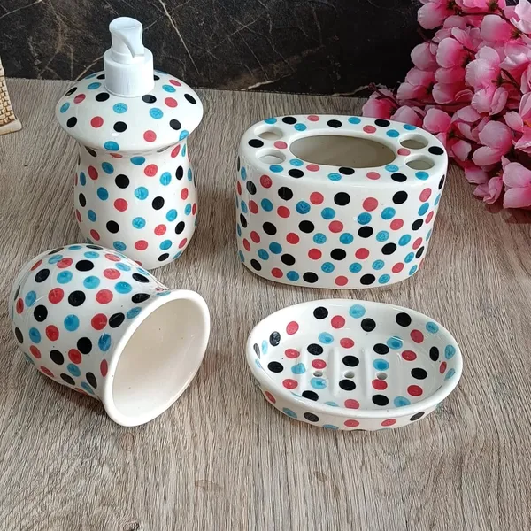 India_Meets_India_Ceramic_Hand-Painted_Bathroom_Accessories_Set,_Ceramic_Soap_Dispenser_|_Toothbrush_Holder_|_Soap_Dish_Tray_|_Tumbler_w/Dotted_Pattern