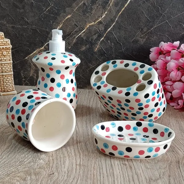 India_Meets_India_Ceramic_Hand-Painted_Bathroom_Accessories_Set,_Ceramic_Soap_Dispenser_|_Toothbrush_Holder_|_Soap_Dish_Tray_|_Tumbler_w/Dotted_Pattern