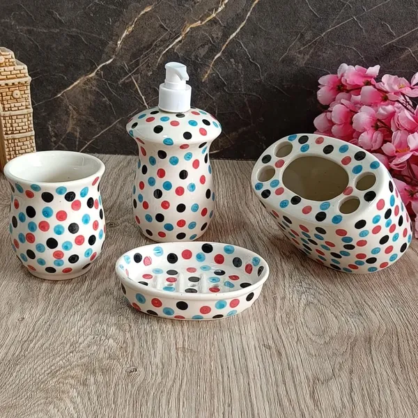 India_Meets_India_Ceramic_Hand-Painted_Bathroom_Accessories_Set,_Ceramic_Soap_Dispenser_|_Toothbrush_Holder_|_Soap_Dish_Tray_|_Tumbler_w/Dotted_Pattern