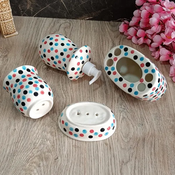 India_Meets_India_Ceramic_Hand-Painted_Bathroom_Accessories_Set,_Ceramic_Soap_Dispenser_|_Toothbrush_Holder_|_Soap_Dish_Tray_|_Tumbler_w/Dotted_Pattern