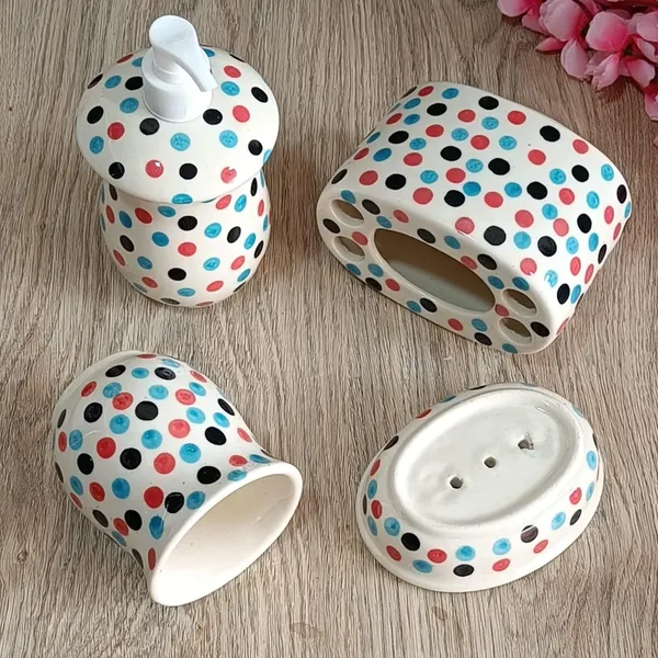 India_Meets_India_Ceramic_Hand-Painted_Bathroom_Accessories_Set,_Ceramic_Soap_Dispenser_|_Toothbrush_Holder_|_Soap_Dish_Tray_|_Tumbler_w/Dotted_Pattern