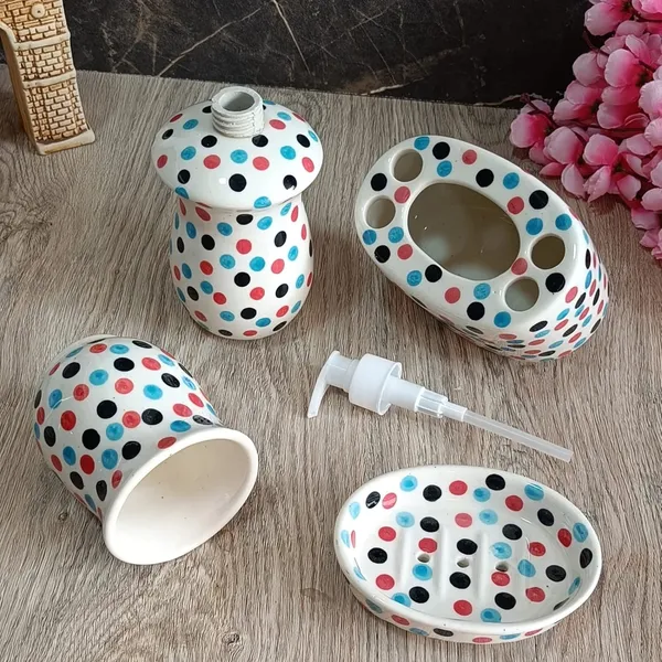 India_Meets_India_Ceramic_Hand-Painted_Bathroom_Accessories_Set,_Ceramic_Soap_Dispenser_|_Toothbrush_Holder_|_Soap_Dish_Tray_|_Tumbler_w/Dotted_Pattern