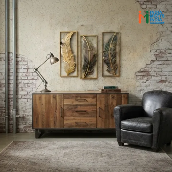 India_Meets_India_Decorative_Metal_Feather_Wall_Art_Set_–_Modern_Abstract_Wall_Hanging_Decor_for_Living_Room,_Bedroom,_and_Office_(Set_of_3,_Gold_and_Antique_Finish)