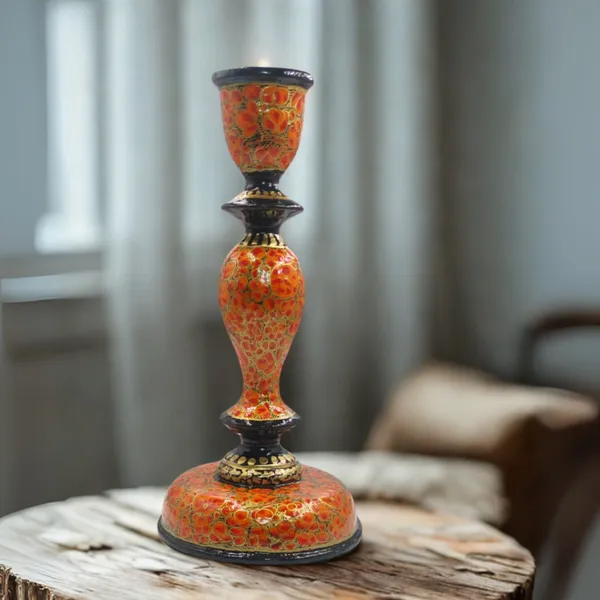 India_Meets_India_Handcrafted_Kashmiri_Papier_Mache_Decorative_Candle_Holder_(Orange)