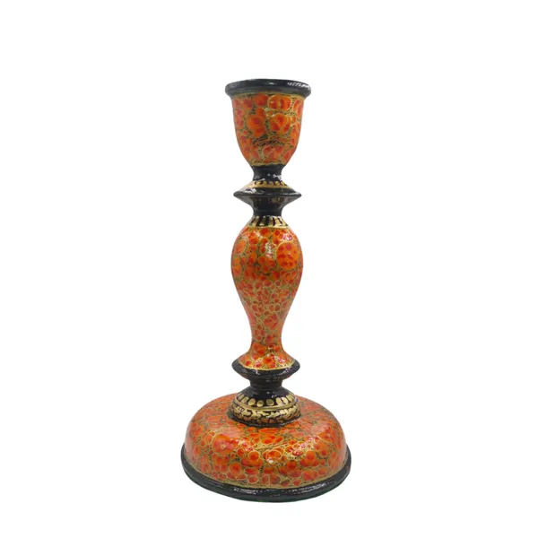 India_Meets_India_Handcrafted_Kashmiri_Papier_Mache_Decorative_Candle_Holder_(Orange)