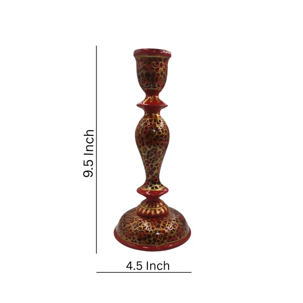 India_Meets_India_Handmade_Kashmiri_Papier_Mache_Candlesticks_Holder_9_Inch_(Red)