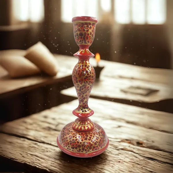 India_Meets_India_Handmade_Kashmiri_Papier_Mache_Candlesticks_Holder_9_Inch_(Red)