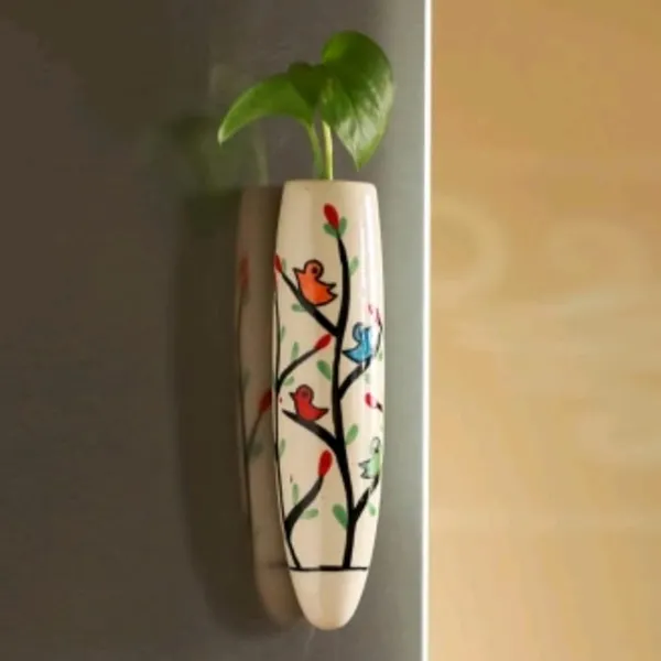 India_Meets_India_Multi_Color_Fridge_Magnetic_Ceramic_Vase_Planter_Birds_Design_Home_D?or/Offices/Bars_&_Restaurants_7_inch
