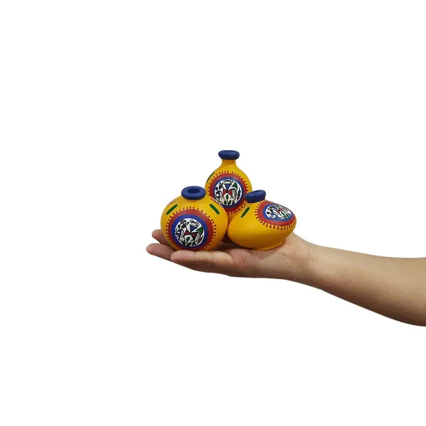 Terracotta_Warli_Hand_Painted_Miniature_Pots_Showpiece_Set_of_3