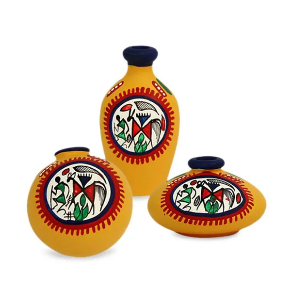 Terracotta_Warli_Hand_Painted_Miniature_Pots_Showpiece_Set_of_3