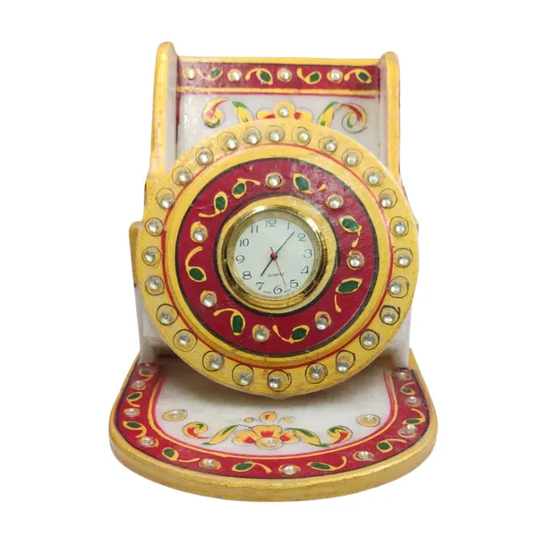 Meenakari_Art_Handmade_Decorated_Marble_Desk_Clock_Mobile_Display_Holder_Stand