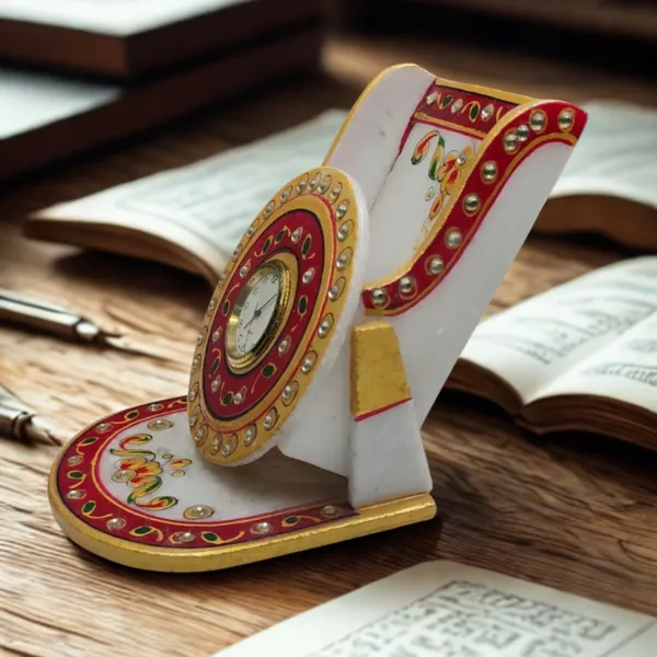 Meenakari_Art_Handmade_Decorated_Marble_Desk_Clock_Mobile_Display_Holder_Stand