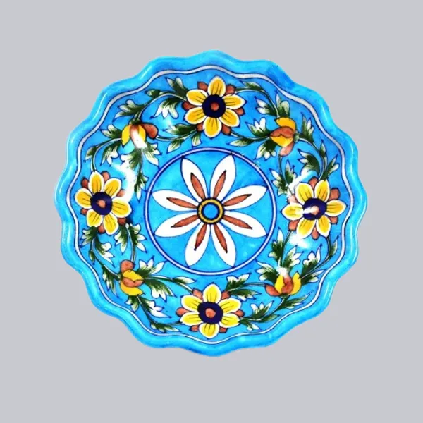 Sky_Blue_Art_Pottery_Decorative_Serving_Plate_Center_Table_Platter_For_Sweets_Hand_Painted_Lotus_Shape_Fruits_Serving_Tray