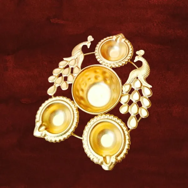 Peacock_Diya_Shape_Decorative_Urli_Bowl_with_3_Attached_Oil_Diyas