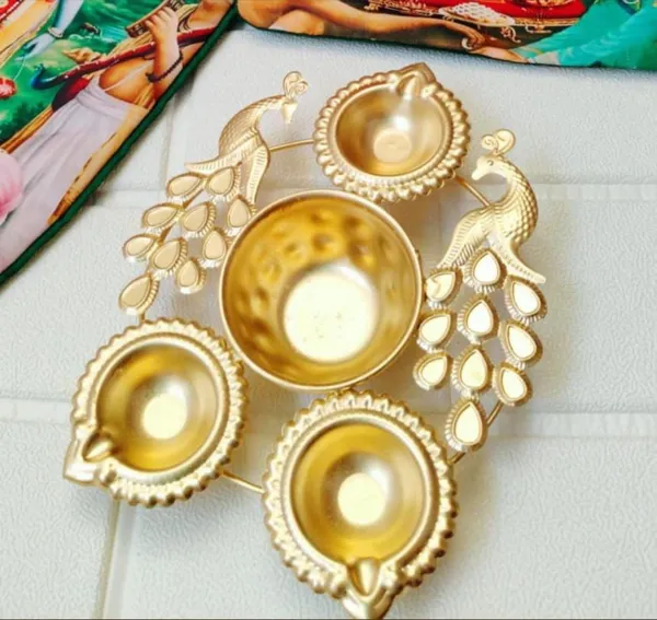 Peacock_Diya_Shape_Decorative_Urli_Bowl_with_3_Attached_Oil_Diyas