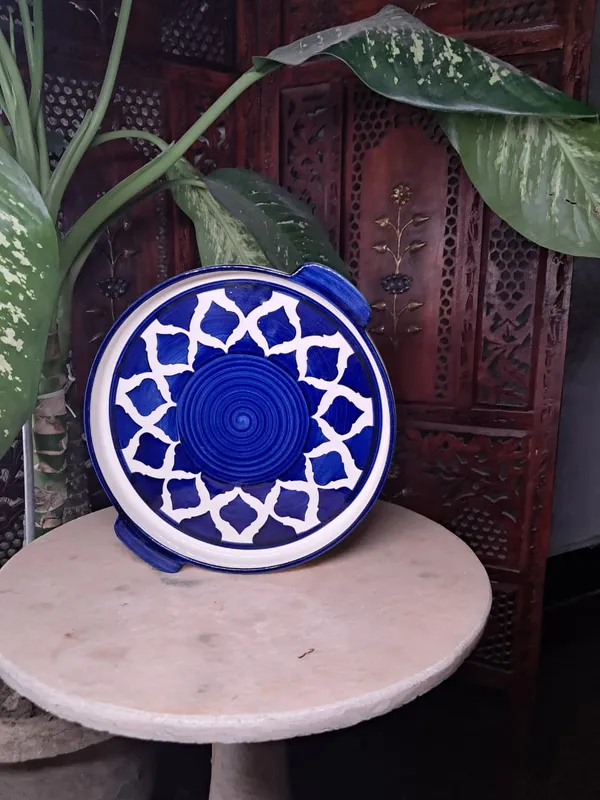 India_Meets_India_Blue_Ceramic_Kettle_Set_with_Tray_4_Cups_Tea_Pot_Set_500_ML_Tea_Pot_and_10"_Tray