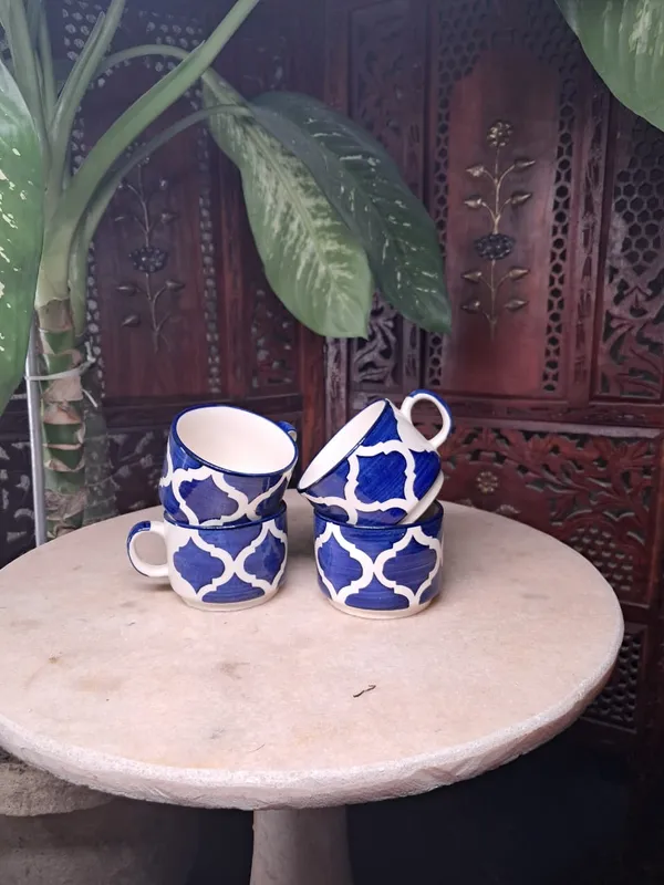 India_Meets_India_Blue_Ceramic_Kettle_Set_with_Tray_4_Cups_Tea_Pot_Set_500_ML_Tea_Pot_and_10"_Tray