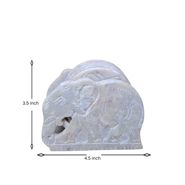 Soapstone_Carved_Tea_Table_Coasters_Set_of_6_with_Elephant_Stand