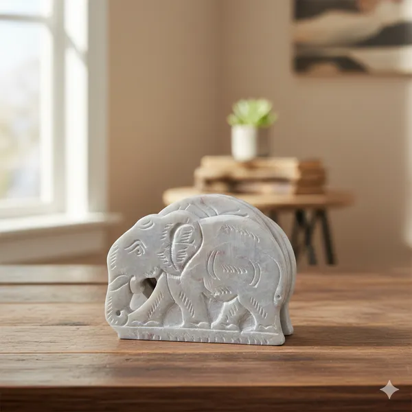 Soapstone_Carved_Tea_Table_Coasters_Set_of_6_with_Elephant_Stand