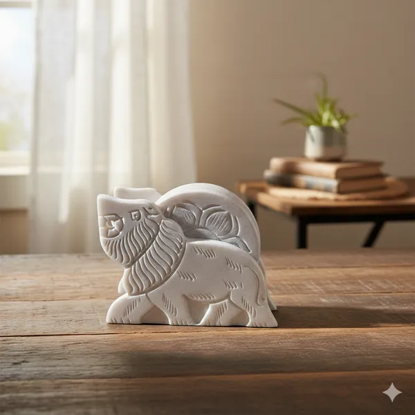 Soapstone_Carved_Tea_Table_Coasters_Set_of_6_with_Lion_Stand