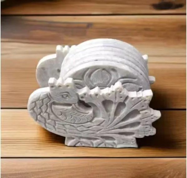 Soapstone_coaster_set_in_Peacock_Face_Design