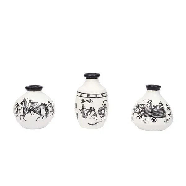 Terracotta_Table_Pots_Warli_Handpainted_Miniature_White_Set_Of_3