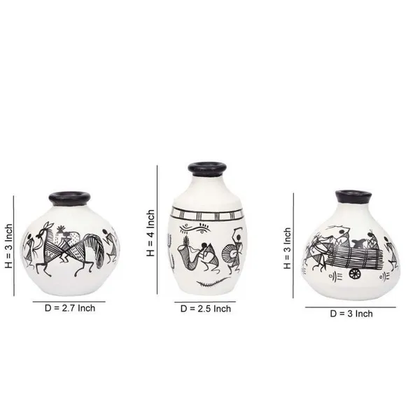 Terracotta_Table_Pots_Warli_Handpainted_Miniature_White_Set_Of_3
