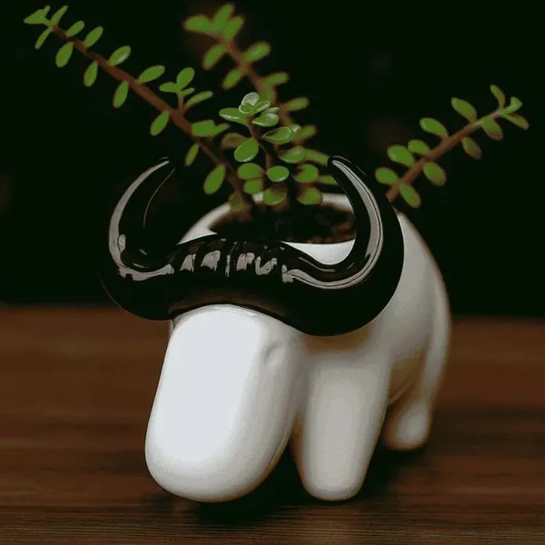 White_Bull_Shaped_Planter