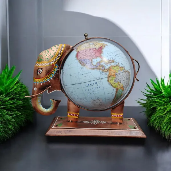 Home And Office Decorative Globe Metal Elephant Table Top Showpiece Globe,Home House Decoration Items,Decor And Gift For Living Room, Bedroom, Showcase,Office Desk,Interior (Type 1