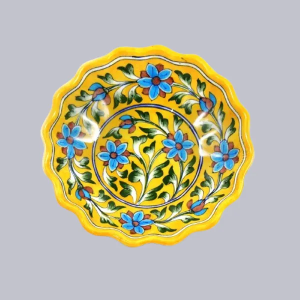 Yellow_Blue_Art_Pottery_Decorative_Serving_Plate_Center_Table_Platter_For_Sweets_Hand_Painted_Lotus_Shape_Fruits_Serving_Tray