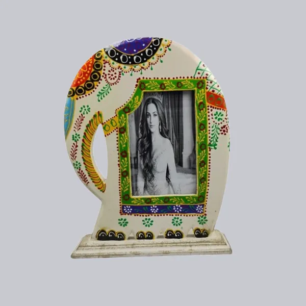 White_Wooden_Cream_Elephant_Shaped_Photo_Frame_Decorative_Table_Top_Hand_Painted_With_Embossed_Crystal_11_X_8.5_Inch