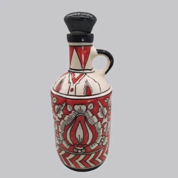 Red_Ceramic_Multipurpose_Storage_Bottle_Jug_Jar_Oil_Dispenser_With_Lid_Hand_Painted_Floral_Design_Kitchen_Storage_750_ML