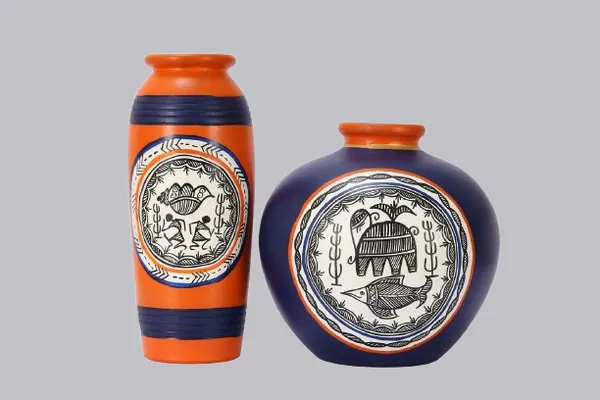Orange_And_Blue_Terracotta_Decorative_Vase_Set_Of_2_Handpainted_Clay_Pots_Medium_Size