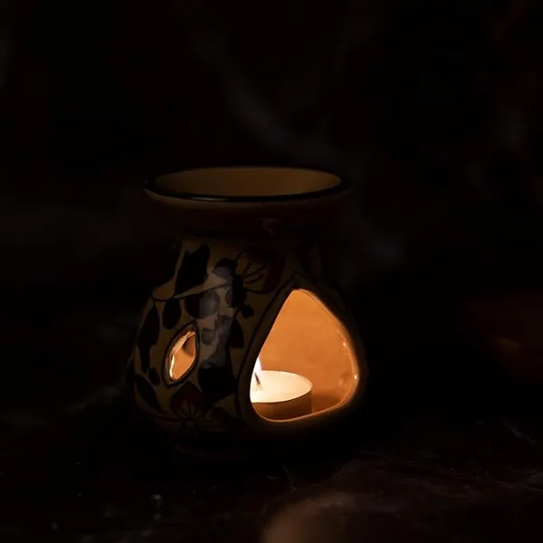 Brown_Ceramic_Tealight_Aroma_Diffuser_Hand_Painted_Tealight_Holder_for_Home_D_cor/Office,_Best_Used_for_Meditation/Yoga/Peace_Lavender_Fragrance_Oil_and_2_Tea_Lights,_3.5_x_3_INCH